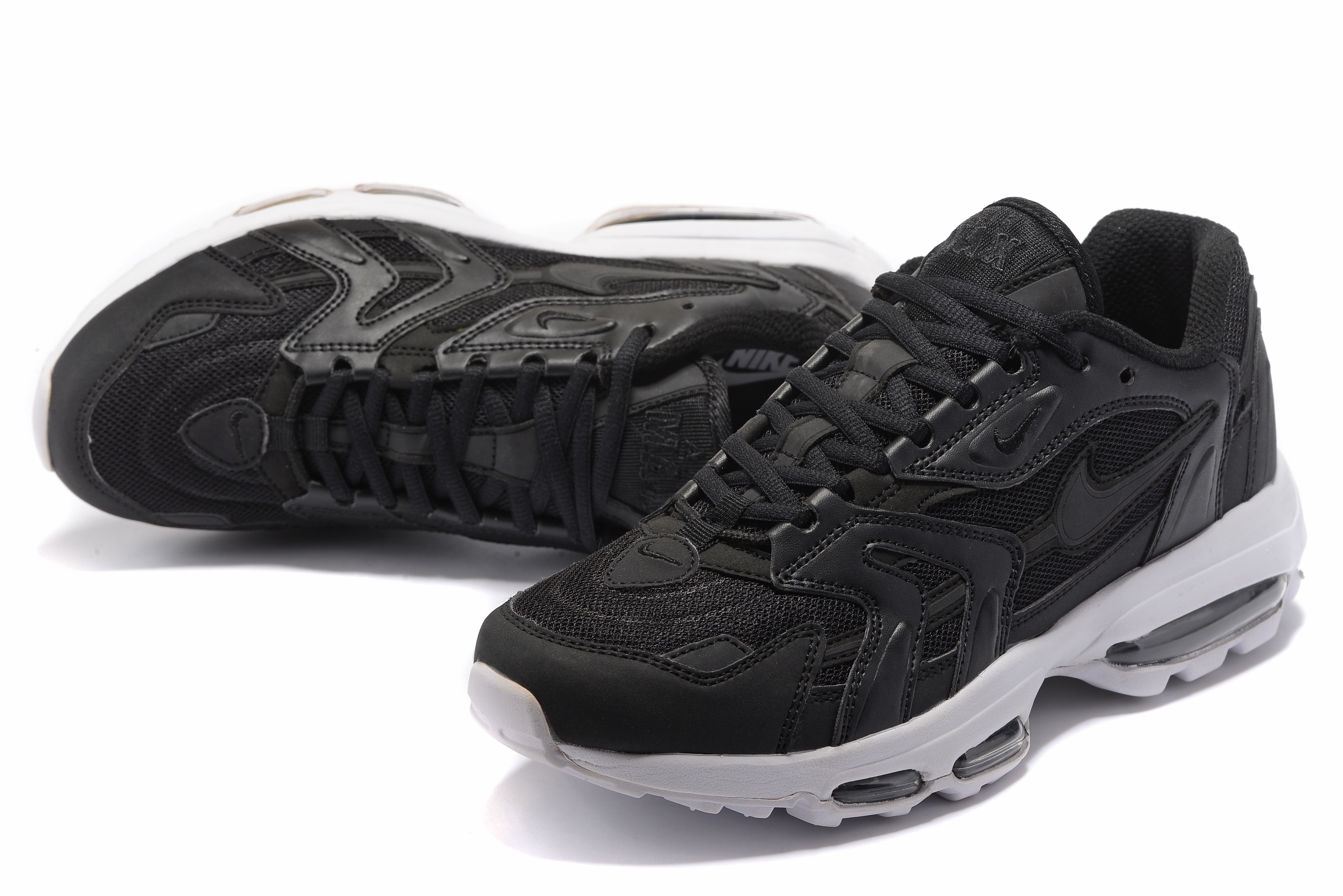 Men Nike Air Max 96 All Black White - Click Image to Close